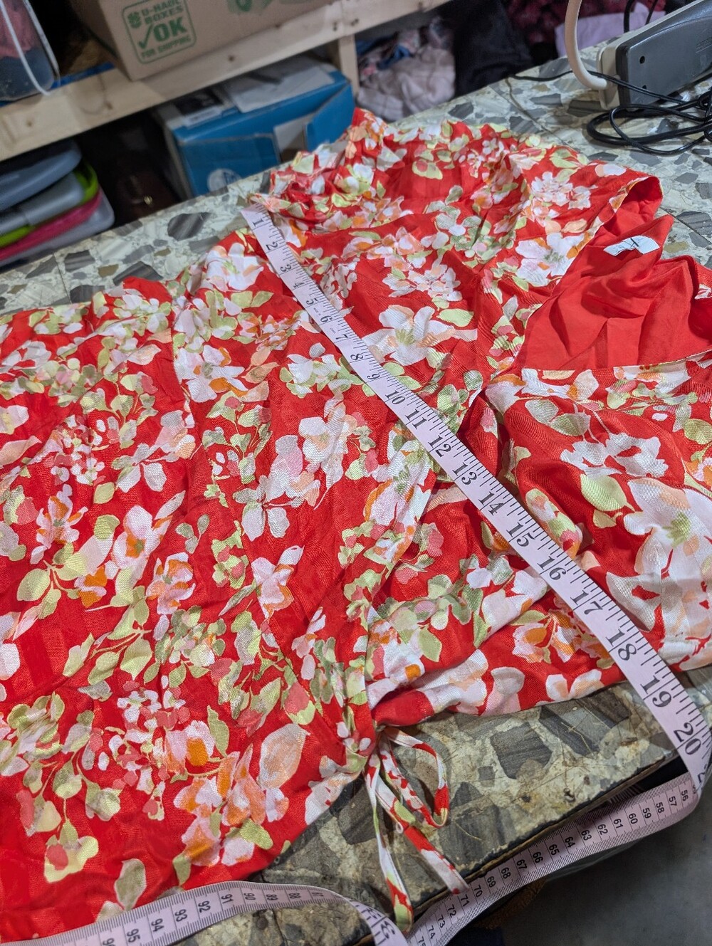 J. Jill Red Floral Wrap Summer Tropical Vacation Trip Ruffle Dress Size Large - Picture 10 of 11